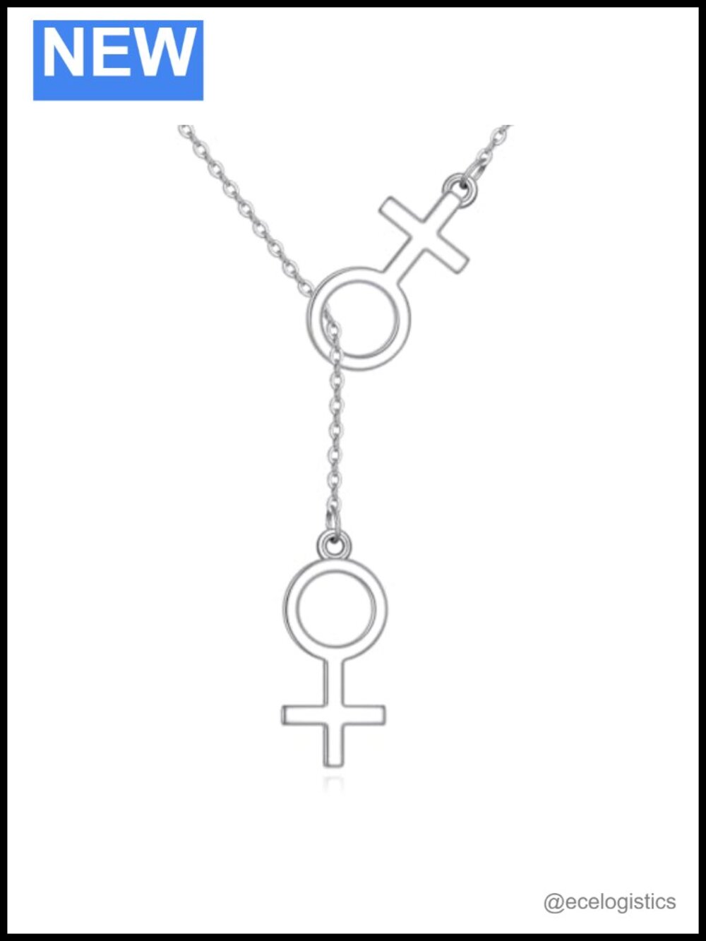 Lesbian Pride Lariat Necklace Sterling Silver Y Drop